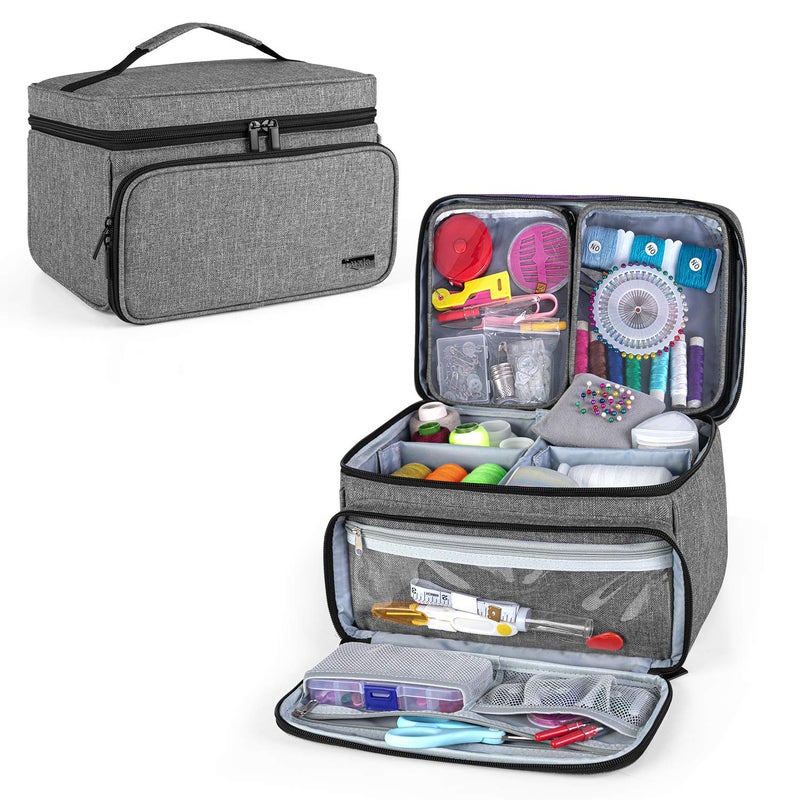 LUXJA Sewing Accessories Organizer with 2 Detachable Clear Pockets, Sewing Supplies Organizer (Patent Design), Gray - Image 1